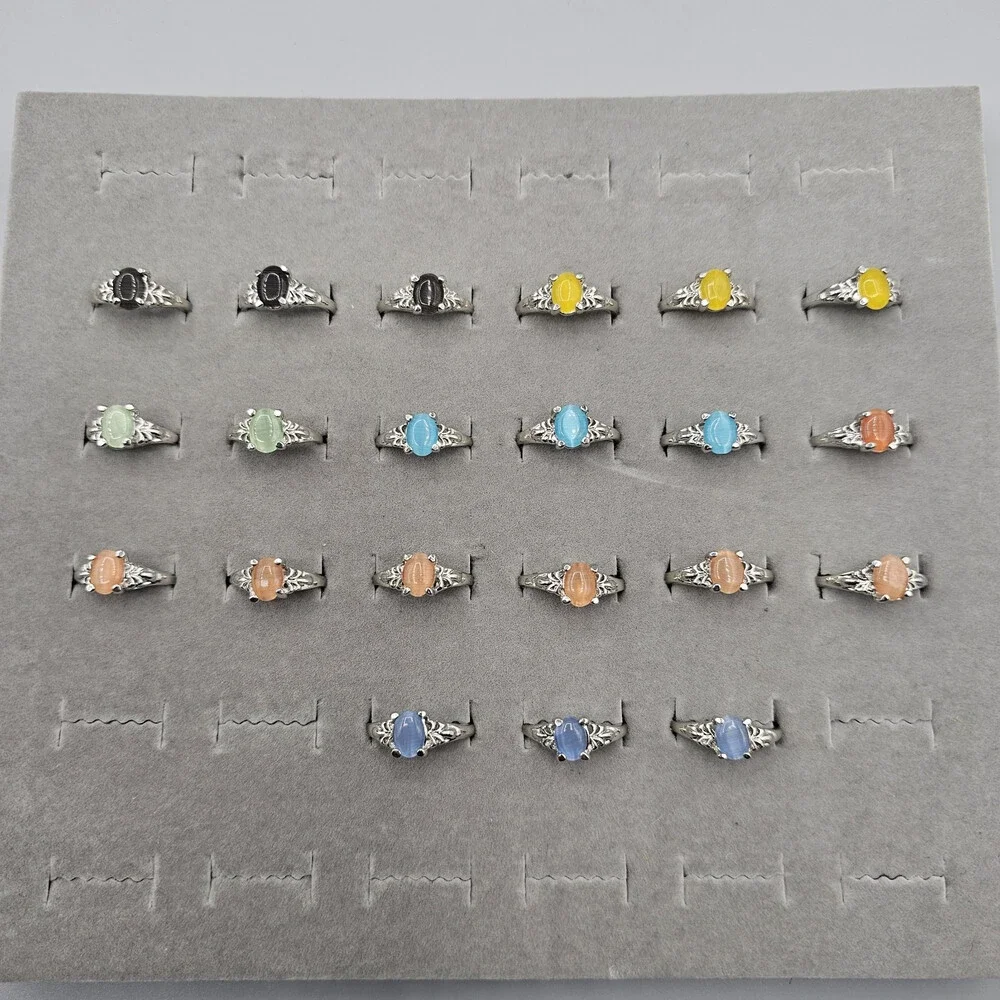 Ring Lot 21 Piece Silver Tone Glass Cabochons Sizes 5-8 Black Yellow Orange Blue - Picture 1 of 9